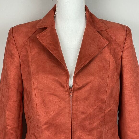 Nygard Collection Women's Orange Lined Collared Zipper Faux Suede Jacket Size 10 - Picture 3 of 11